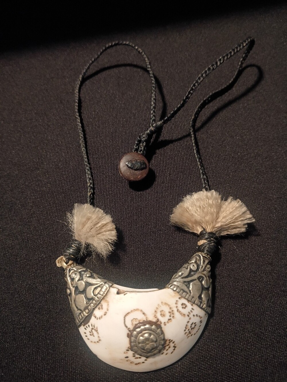 Antique Tibetan Bone & Silver Talisman Amulet